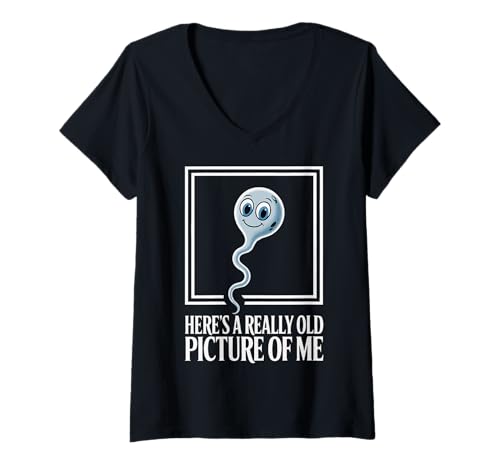 Damen Here's A Really Old Picture of Me T-Shirt mit V-Ausschnitt Damen Here's A Really Old Picture of Me T-Shirt mit V-Ausschnitt von Lustig Witz Gag Altes Bild Sperma