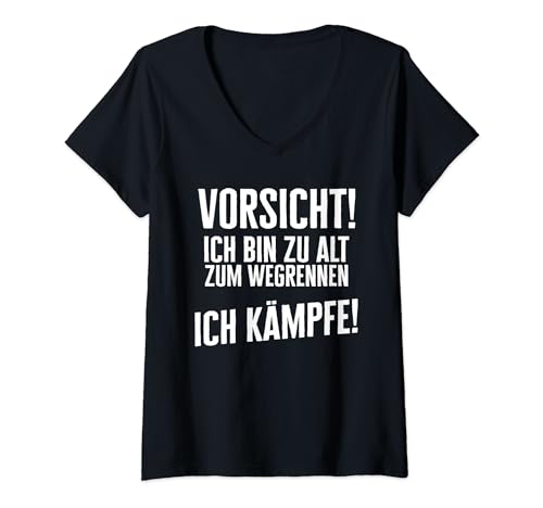 Damen Lustiges Sarkasmus Vorsicht Ich Bin Zu Alt Zum Wegrennen T-Shirt mit V-Ausschnitt Damen Lustiges Sarkasmus Vorsicht Ich Bin Zu Alt Zum Wegrennen T-Shirt mit V-Ausschnitt von Lustig Witzig Funny Spruch Lustige Bekleidung