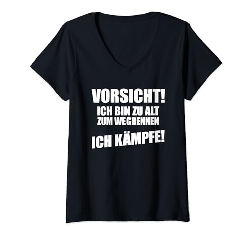 Damen Lustiges Vorsicht Ich Bin Zu Alt Zum Wegrennen Sarkasmus T-Shirt mit V-Ausschnitt Damen Lustiges Vorsicht Ich Bin Zu Alt Zum Wegrennen Sarkasmus T-Shirt mit V-Ausschnitt von Lustig Witzig Funny Spruch Lustige Bekleidung