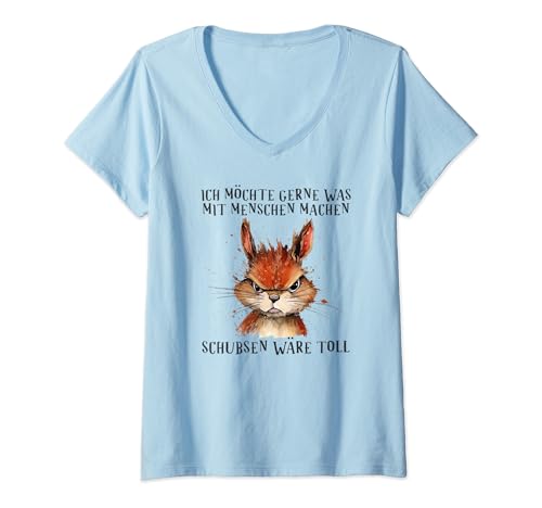 Damen Ich Möchte Was Mit Menschen Machen Schubsen Wäre Toll T-Shirt mit V-Ausschnitt Damen Ich Möchte Was Mit Menschen Machen Schubsen Wäre Toll T-Shirt mit V-Ausschnitt von Lustig Witzig Gemein Schubsen Sprüche Eichhörnchen