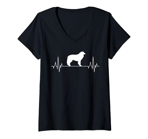 Damen Pyrenäenberghund Herzschlag EKG Hunde T-Shirt mit V-Ausschnitt Damen Pyrenäenberghund Herzschlag EKG Hunde T-Shirt mit V-Ausschnitt von Lustig Witzig Haustiere Hundemotiv Hunderassen