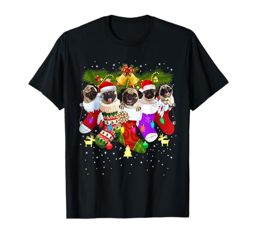 Santa Mops in Socken Lustig Weihnachten Mops Mama Geschenk T-Shirt Santa Mops in Socken Lustig Weihnachten Mops Mama Geschenk T-Shirt von Weihnachten Mops