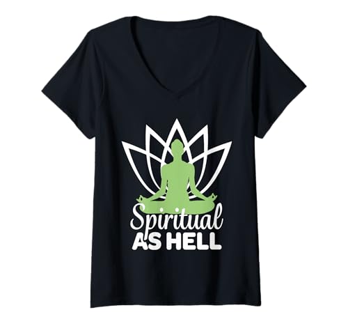 Damen Spiritual As Hell Meditation Yoga Namaste Entspannung Lotus T-Shirt mit V-Ausschnitt Damen Spiritual As Hell Meditation Yoga Namaste Entspannung Lotus T-Shirt mit V-Ausschnitt von Lustig Yoga Meditation Wellness Namaste Chakra