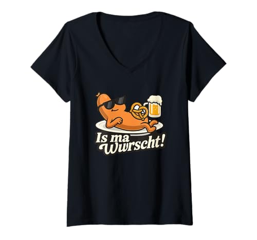 Damen is ma Wurscht mit Brezel und Bier Oktoberfest lustig witzig T-Shirt mit V-Ausschnitt von Lustig & Laut Studio – Oktoberfest Humor