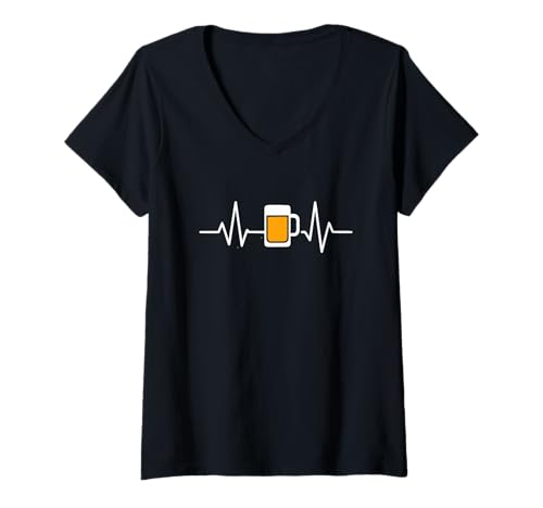 Damen Herzschlag Bier Oktoberfest lustig witzig T-Shirt mit V-Ausschnitt von Lustig & Laut Studio