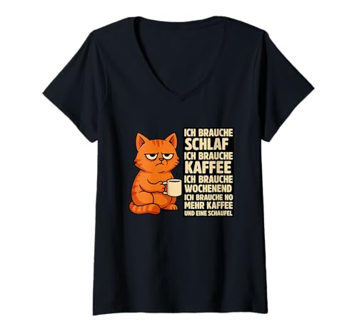 Damen Ich Brauche Schlaf Kaffee Wochenende lustig witzig Humor T-Shirt mit V-Ausschnitt Damen Ich Brauche Schlaf Kaffee Wochenende lustig witzig Humor T-Shirt mit V-Ausschnitt von Lustig & Laut Studio