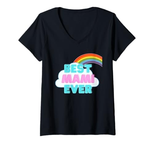 Damen Mami - Best Mami Ever - Regenbogen Süßes Mädchen Mami T-Shirt mit V-Ausschnitt Damen Mami - Best Mami Ever - Regenbogen Süßes Mädchen Mami T-Shirt mit V-Ausschnitt von Lustig & niedlich für Mädchen Jungen & Kinder