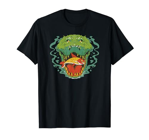 Krokodil mit Fisch Comic Kunst für Herren Damen Kinder T-Shirt Krokodil mit Fisch Comic Kunst für Herren Damen Kinder T-Shirt von Lustige, witzige Reptilien Comic EXE Designs