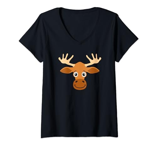 Witziger Elch Rentier Comic Kunst für Herren Damen Kinder T-Shirt mit V-Ausschnitt von Lustige, witzige grauer Elch Grafiken & Geschenke