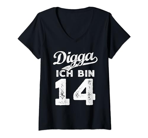 Damen Digga Ich Bin 14 Jahre 14. Geburtstag T-Shirt mit V-Ausschnitt Damen Digga Ich Bin 14 Jahre 14. Geburtstag T-Shirt mit V-Ausschnitt von Lustige 14. Geburtstag Geschenke Junge Mädchen