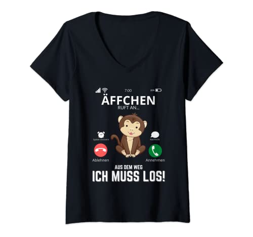Damen Äffchen Ruft An - Süßes Affen Freak T-Shirt mit V-Ausschnitt Damen Äffchen Ruft An - Süßes Affen Freak T-Shirt mit V-Ausschnitt von Lustige Affen Äffchen Geschenke