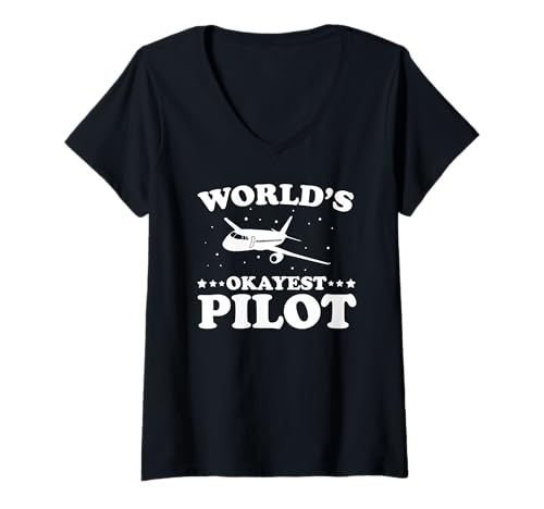 Damen Der Weltbeste mittelmäßige Pilot Spruchwitz T-Shirt mit V-Ausschnitt Damen Der Weltbeste mittelmäßige Pilot Spruchwitz T-Shirt mit V-Ausschnitt von Lustige Airlinefreunde und Flugpersonal