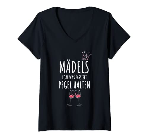Damen Mädels Egal Was Passiert Pegel Halten - Frauen JGA Gruppen T-Shirt mit V-Ausschnitt Damen Mädels Egal Was Passiert Pegel Halten - Frauen JGA Gruppen T-Shirt mit V-Ausschnitt von Lustige Alkohol Party Motive & Designs