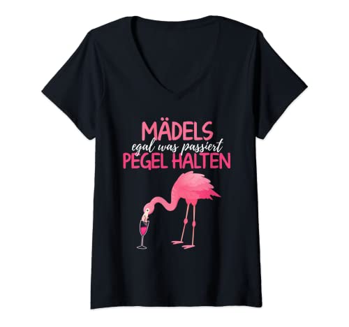 Damen Mädels Egal Was Passiert Pegel Halten - JGA Frauen Flamingo T-Shirt mit V-Ausschnitt Damen Mädels Egal Was Passiert Pegel Halten - JGA Frauen Flamingo T-Shirt mit V-Ausschnitt von Lustige Alkohol Party Motive & Designs