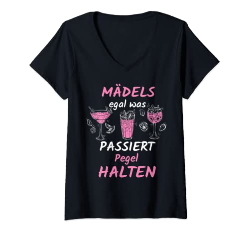 Damen Mädels Egal Was Passiert Pegel Halten - JGA Party Gruppen T-Shirt mit V-Ausschnitt von Lustige Alkohol Party Motive & Designs
