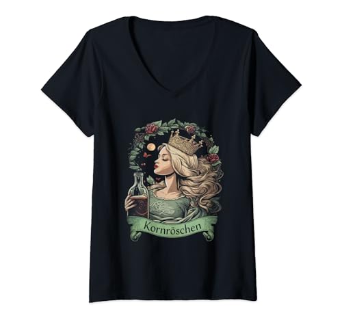 Damen Prinzessin Kornröschen Porträt Lustige Alkohol T-Shirt mit V-Ausschnitt Damen Prinzessin Kornröschen Porträt Lustige Alkohol T-Shirt mit V-Ausschnitt von Lustige Alkohol Tshirt