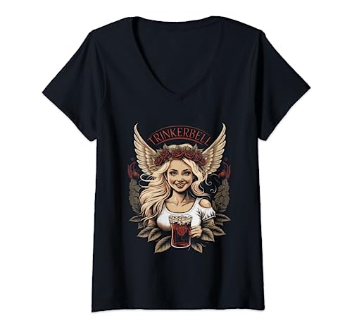 Damen Prinzessin Trinkerbell Porträt Lustige Alkohol T-Shirt mit V-Ausschnitt Damen Prinzessin Trinkerbell Porträt Lustige Alkohol T-Shirt mit V-Ausschnitt von Lustige Alkohol Tshirt