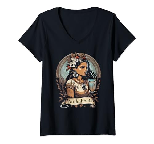Damen Prinzessin Vodkahontas Porträt Lustige Alkohol T-Shirt mit V-Ausschnitt Damen Prinzessin Vodkahontas Porträt Lustige Alkohol T-Shirt mit V-Ausschnitt von Lustige Alkohol Tshirt