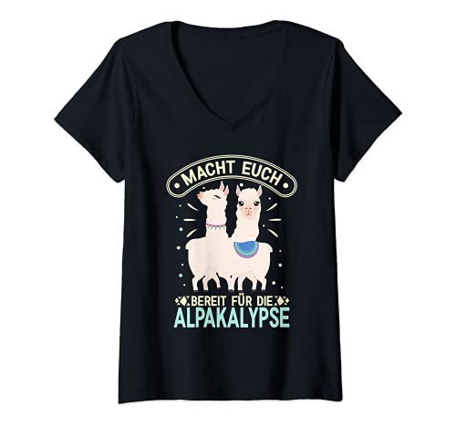 Damen Lustiges Alpaka Motiv Für Lama Liebhaber Mit Alpakalypse T-Shirt mit V-Ausschnitt von Lustige Alpaka - Lama Und Alpacas Bekleidung