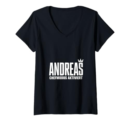 Damen Andreas Chefmodus Aktiviert Krone Boss Spruch T-Shirt mit V-Ausschnitt Damen Andreas Chefmodus Aktiviert Krone Boss Spruch T-Shirt mit V-Ausschnitt von Lustige Andreas Vorname Name Geburtstags Geschenke