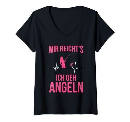 Damen Mir Reicht's Ich Geh Angeln Angler Frauen Spruch T-Shirt mit V-Ausschnitt Damen Mir Reicht's Ich Geh Angeln Angler Frauen Spruch T-Shirt mit V-Ausschnitt von Lustige Angel Kleidung Für Frauen