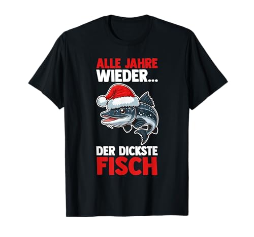 Lustige Angeln Weihnachtssprüche Für Angler T-Shirt, Herren & Damen, Unisex-Erwachsene, Schwarz, Small, Kurzarm, U-Ausschnitt, Klassisch, Cartoon-Weihnachten Design, Angler & Fischer, Winter von Lustige Angeln Weihnachtssprüche Für Angler
