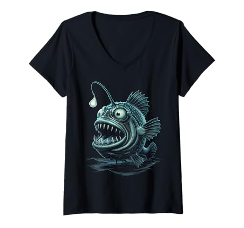Damen Lustige Anglerfisch Geschenkidee Für Angler Angeln Halloween T-Shirt mit V-Ausschnitt Damen Lustige Anglerfisch Geschenkidee Für Angler Angeln Halloween T-Shirt mit V-Ausschnitt von Lustige Anglerfisch Angler Halloween Geschenke