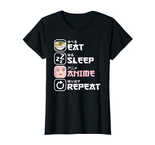 Eat Sleep Anime Repeat Manga Otaku Mädchen Damen T-Shirt von BALARI