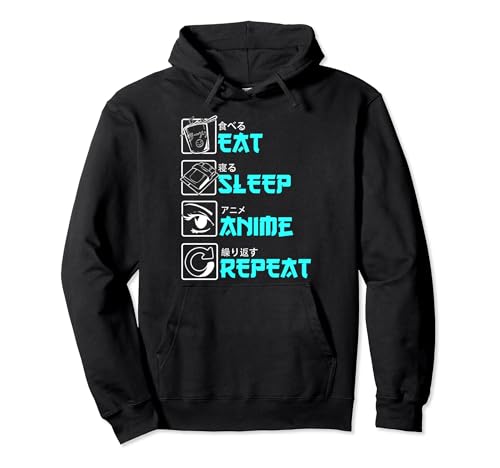 Cooles Anime Kinder Damen Herren Eat Sleep Anime Repeat Pullover Hoodie von Lustige Anime Merchandise & Geschenke