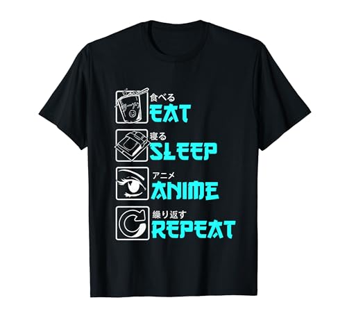 Cooles Anime Kinder Damen Herren Eat Sleep Anime Repeat T-Shirt von Lustige Anime Merchandise & Geschenke