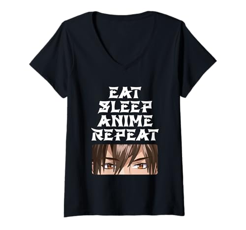 Damen Eat Sleep Anime Repeat Manga Merch Otaku Geschenk Anime T-Shirt mit V-Ausschnitt Damen Eat Sleep Anime Repeat Manga Merch Otaku Geschenk Anime T-Shirt mit V-Ausschnitt von Lustige Anime Outfits für Damen und Mädchen Co.