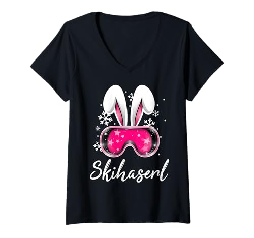 Damen SKIHASERL - APRÉS SKI HASE X Lustige Skihase Hasen Zeichnung T-Shirt mit V-Ausschnitt von Lustige Apres Ski Gruppen & Party Ideen
