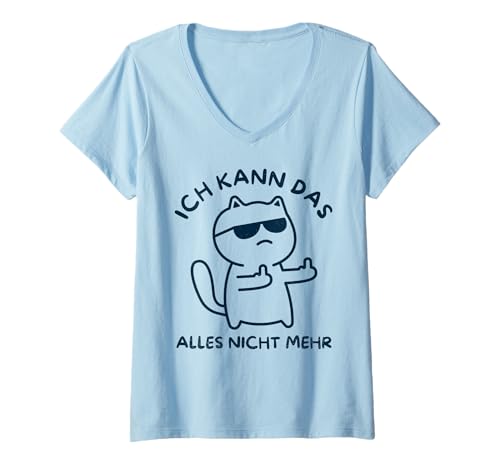 Damen Ich kann das alles nicht mehr! - Arbeit Mittelfinger Katze T-Shirt mit V-Ausschnitt von Lustige Arbeitsbekleidung für Baustelle & Büro
