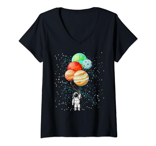 Lustige Astronaut Kostüm Kosmos Galaxy Damen Astronaut Planeten Ballons Weltall Astronomie Universum Spaß T-Shirt mit V-Ausschnitt Schwarz S Lustige Astronaut Kostüm Kosmos Galaxy Damen Astronaut Planeten Ballons Weltall Astronomie Universum Spaß T-Shirt mit V-Ausschnitt Schwarz S von Lustige Astronaut Kostüm Kosmos Galaxy