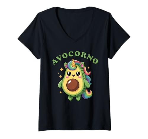 Damen Avocorno Lustig Vegan Superfood Spruch Avocado T-Shirt mit V-Ausschnitt Damen Avocorno Lustig Vegan Superfood Spruch Avocado T-Shirt mit V-Ausschnitt von Lustige Avocado Superfood Geschenkidee für Veganer