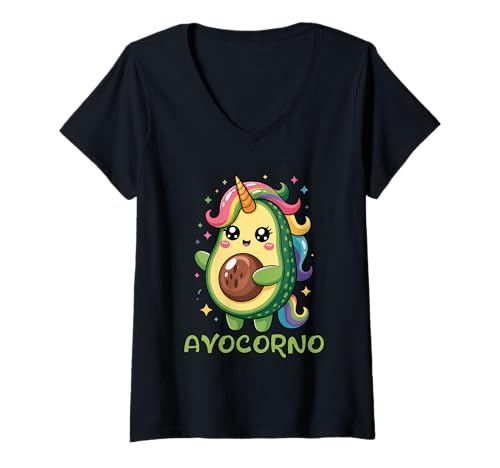 Damen Avocorno Lustig Vegan Superfood Spruch Avocado T-Shirt mit V-Ausschnitt Damen Avocorno Lustig Vegan Superfood Spruch Avocado T-Shirt mit V-Ausschnitt von Lustige Avocado Superfood Geschenkidee für Veganer