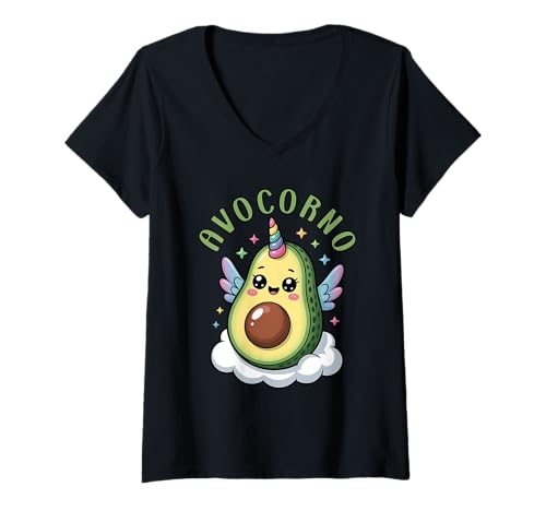 Damen Avocorno Lustig Vegan Superfood Spruch Avocado T-Shirt mit V-Ausschnitt Damen Avocorno Lustig Vegan Superfood Spruch Avocado T-Shirt mit V-Ausschnitt von Lustige Avocado Superfood Geschenkidee für Veganer