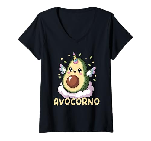 Damen Avocorno Lustig Vegan Superfood Spruch Avocado T-Shirt mit V-Ausschnitt Damen Avocorno Lustig Vegan Superfood Spruch Avocado T-Shirt mit V-Ausschnitt von Lustige Avocado Superfood Geschenkidee für Veganer