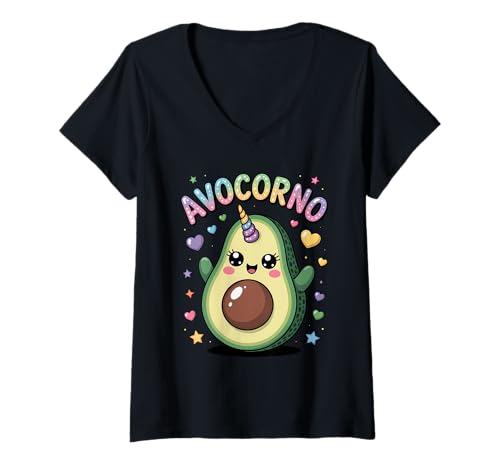 Damen Avocorno Lustig Vegan Superfood Spruch Avocado T-Shirt mit V-Ausschnitt Damen Avocorno Lustig Vegan Superfood Spruch Avocado T-Shirt mit V-Ausschnitt von Lustige Avocado Superfood Geschenkidee für Veganer