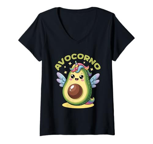 Damen Avocorno Lustig Vegan Superfood Spruch Avocado T-Shirt mit V-Ausschnitt Damen Avocorno Lustig Vegan Superfood Spruch Avocado T-Shirt mit V-Ausschnitt von Lustige Avocado Superfood Geschenkidee für Veganer