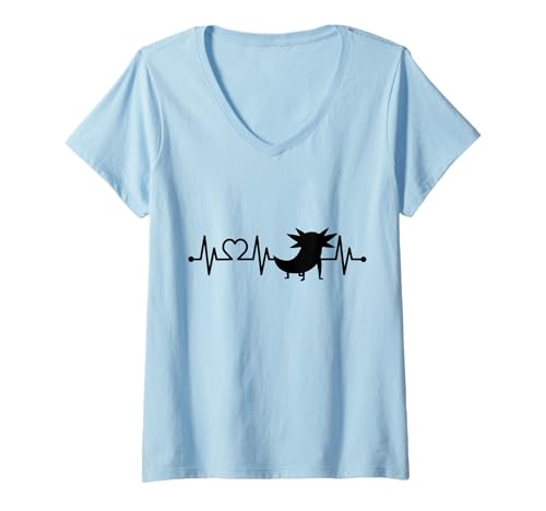 Damen Axolotl EKG Puls Herzschlag Mit Herz T-Shirt mit V-Ausschnitt von Lustige Axolotl Amphibien Geschenke by DIMMERCH