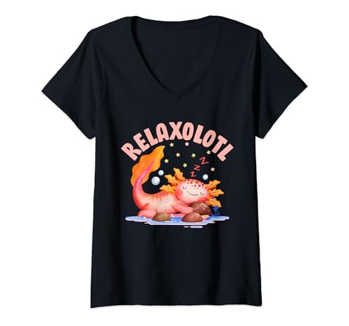 Damen Relaxolotl T-Shirt mit V-Ausschnitt von Lustige Axolotl Amphibien Geschenke by DIMMERCH