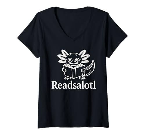Damen Readsalotl Axolotl Lesen Lineart Lustige Bücher T-Shirt mit V-Ausschnitt Damen Readsalotl Axolotl Lesen Lineart Lustige Bücher T-Shirt mit V-Ausschnitt von Lustige Axolotl Leser Entwürfe