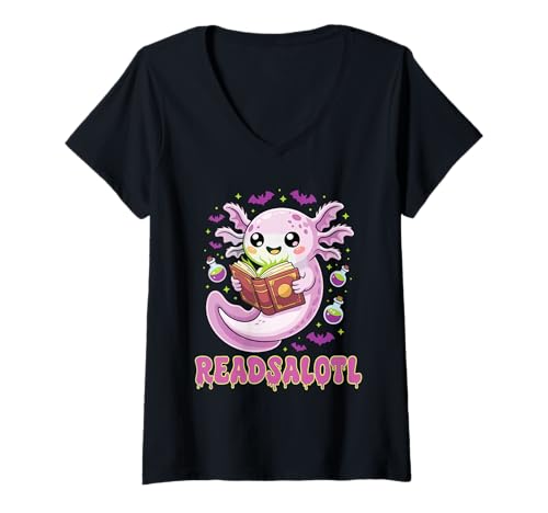 Damen Readsalotl Axolotl Lesen Lustig Bücher Liebhaber T-Shirt mit V-Ausschnitt Damen Readsalotl Axolotl Lesen Lustig Bücher Liebhaber T-Shirt mit V-Ausschnitt von Lustige Axolotl Leser Entwürfe
