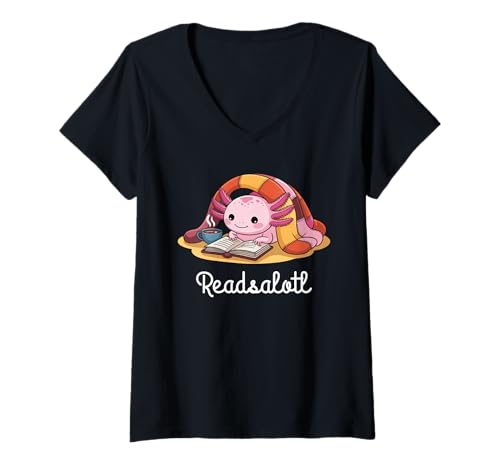 Damen Readsalotl Axolotl Lesen Lustig Bücher Liebhaber T-Shirt mit V-Ausschnitt Damen Readsalotl Axolotl Lesen Lustig Bücher Liebhaber T-Shirt mit V-Ausschnitt von Lustige Axolotl Leser Entwürfe
