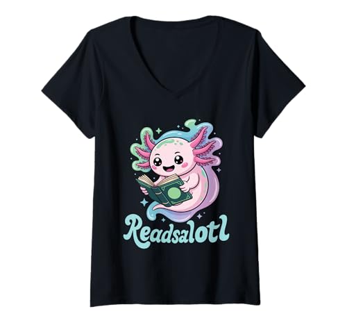 Damen Readsalotl Axolotl Lesen Lustig Bücher Liebhaber T-Shirt mit V-Ausschnitt Damen Readsalotl Axolotl Lesen Lustig Bücher Liebhaber T-Shirt mit V-Ausschnitt von Lustige Axolotl Leser Entwürfe