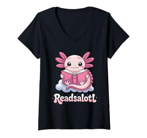 Damen Readsalotl Axolotl Lesen Lustig Bücher Liebhaber T-Shirt mit V-Ausschnitt Damen Readsalotl Axolotl Lesen Lustig Bücher Liebhaber T-Shirt mit V-Ausschnitt von Lustige Axolotl Leser Entwürfe