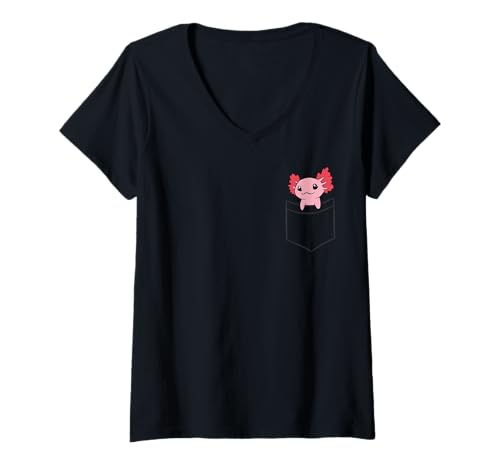 Damen Axolotl in der Tasche Süßer Baby Axolotl T-Shirt mit V-Ausschnitt von Lustige Axolotl-Tiergeschenke