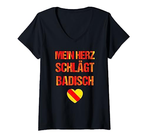 Damen Mein Herz schlägt badisch - Süddeutschland Süddeutsch Baden T-Shirt mit V-Ausschnitt von Lustige Baden Badenser Sprüche
