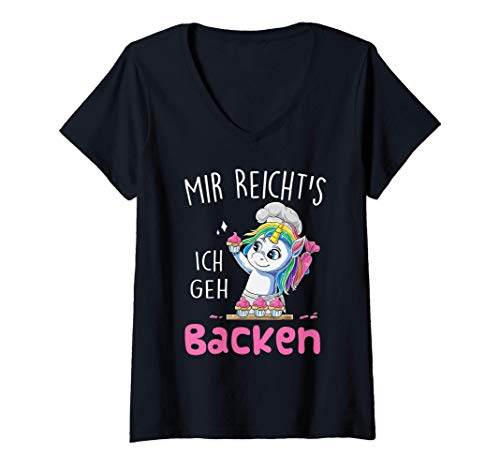 Damen Mir Reicht's Ich Geh Backen Konditor Bäckerei Einhorn Bäcker T-Shirt mit V-Ausschnitt Damen Mir Reicht's Ich Geh Backen Konditor Bäckerei Einhorn Bäcker T-Shirt mit V-Ausschnitt von Lustige Bäcker Sprüche Design Shop